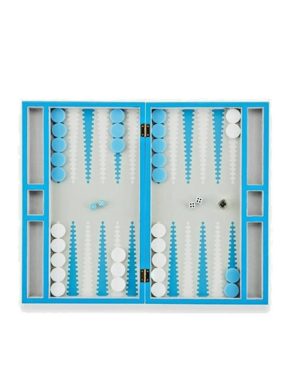 Jonathan Adler Ripple Backgammon Set Blue White Lacquered Box Mid Century RARE